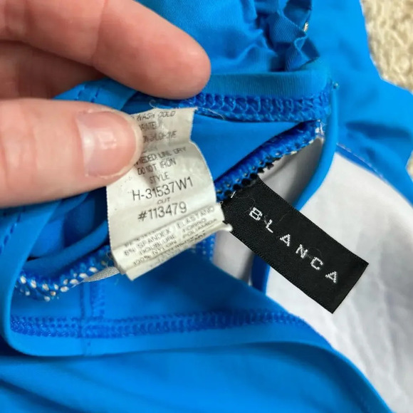 La Blanca Island Goddess Ruched Front Bandeau One Swimsuit Royal Blue Sz 8 - Picture 7 of 9